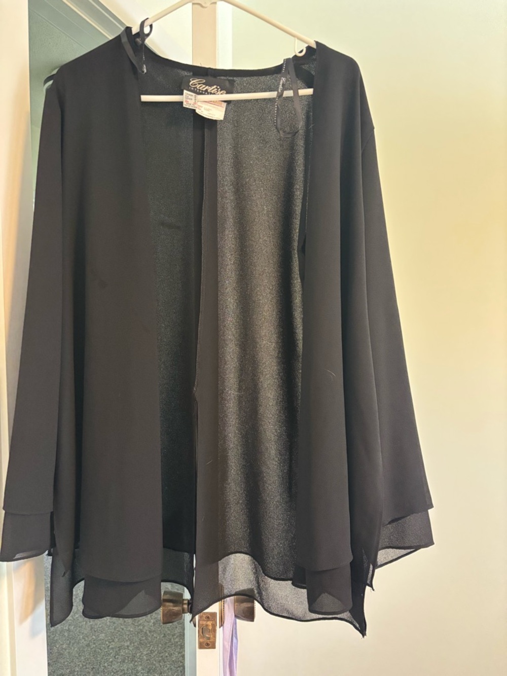 Ellen Tracy Black Chiffon Open Front Cape Jacket